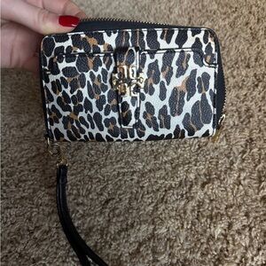 Tory Burch Black and Brown Animal Print Wristlet